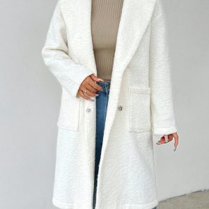 Women's Regular Fit Long Sleeve Lapel Neck Drop Shoulder Double Pocket Overcoat