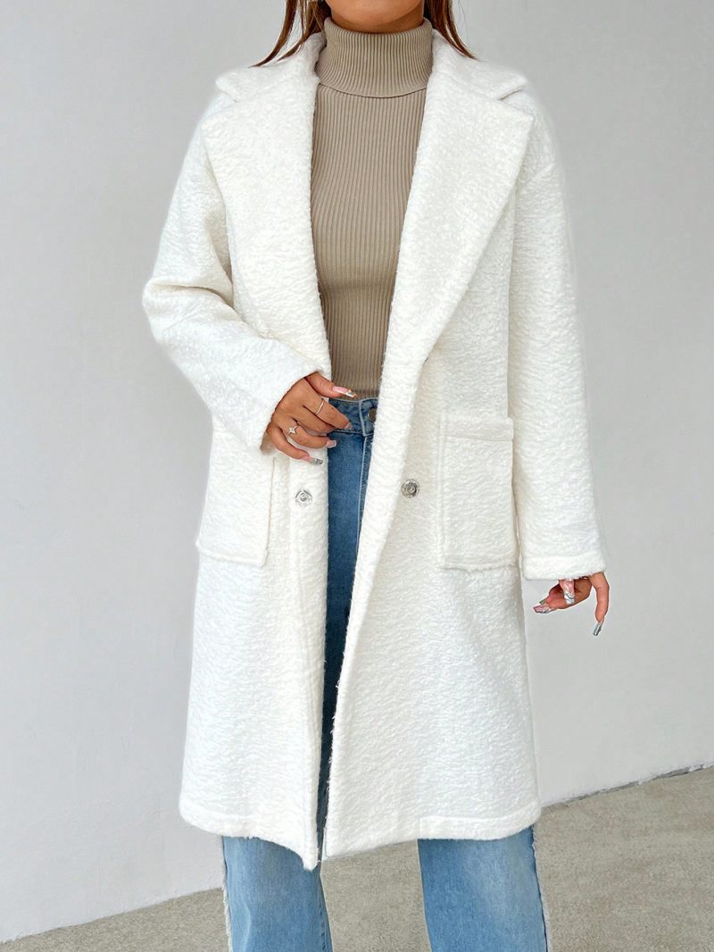 Women's Regular Fit Long Sleeve Lapel Neck Drop Shoulder Double Pocket Overcoat