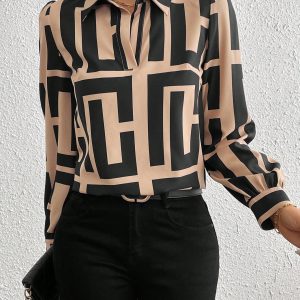 Long Sleeve Allover Print Casual Shirt With Shirt Collar