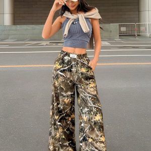 Fashionable Street Trend Camouflage Printed Low Waist Woven Women's Wide Leg Trousers