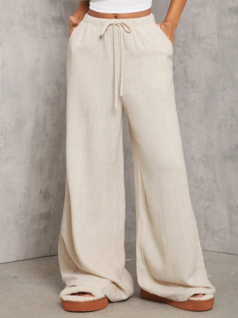 Apricot Woven Women's Wide-Leg Casual Trousers