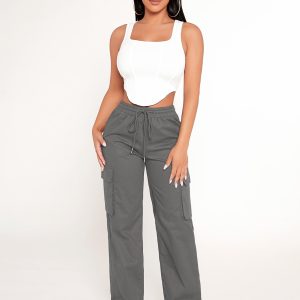 Drawstring Waist Flap Pocket Cargo Spring Pants