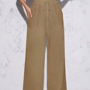 Women's Solid Color Simple Daily Style Belted Long Pants