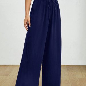 Drawstring Waist Solid Summer Pants