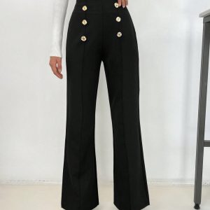 Women's Double Breasted Button Decoration Flared Pants