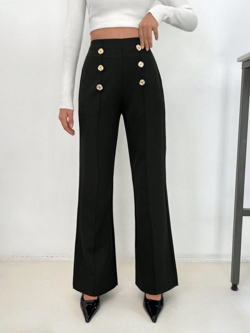 Women's Double Breasted Button Decoration Flared Pants