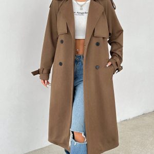 Brown Woven Women's Windbreaker Jacket Suitable For Autumn And Winter