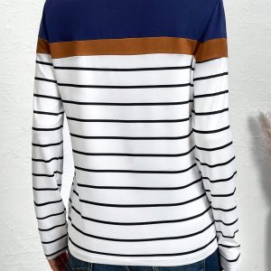 Women Crew Neck Contrast Striped Print Casual Long Sleeve T-Shirt